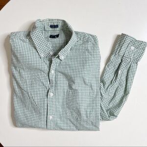 J. Crew Men’s Slim Mini Gingham Pocket Button Shirt Green White Size Large